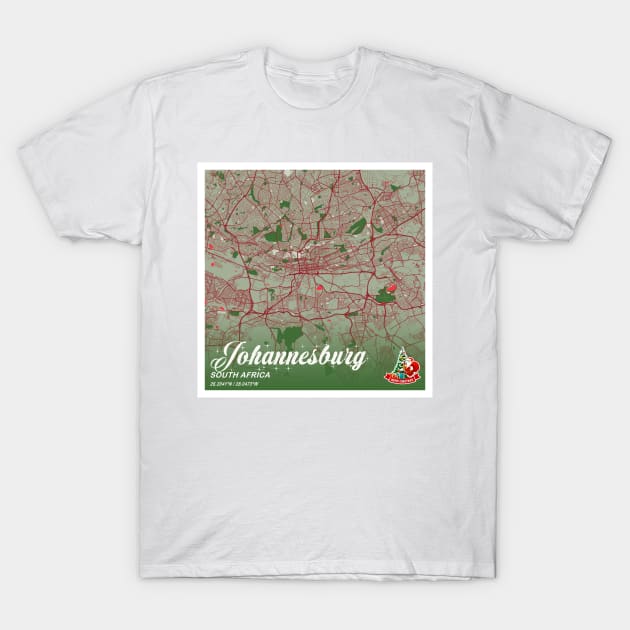 Johannesburg - South Africa Christmas Map T-Shirt by tienstencil